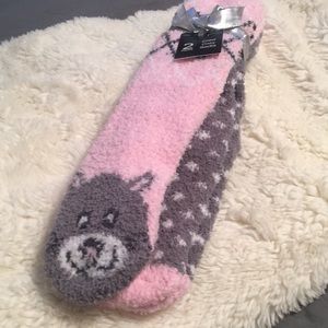 Tall Light Pink and Grey Fuzzy Socks